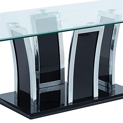 Furniture of America Manhattan Glass Top Coffee Table - Glossy Black Finish for Living Room, Office & Lounge Decor