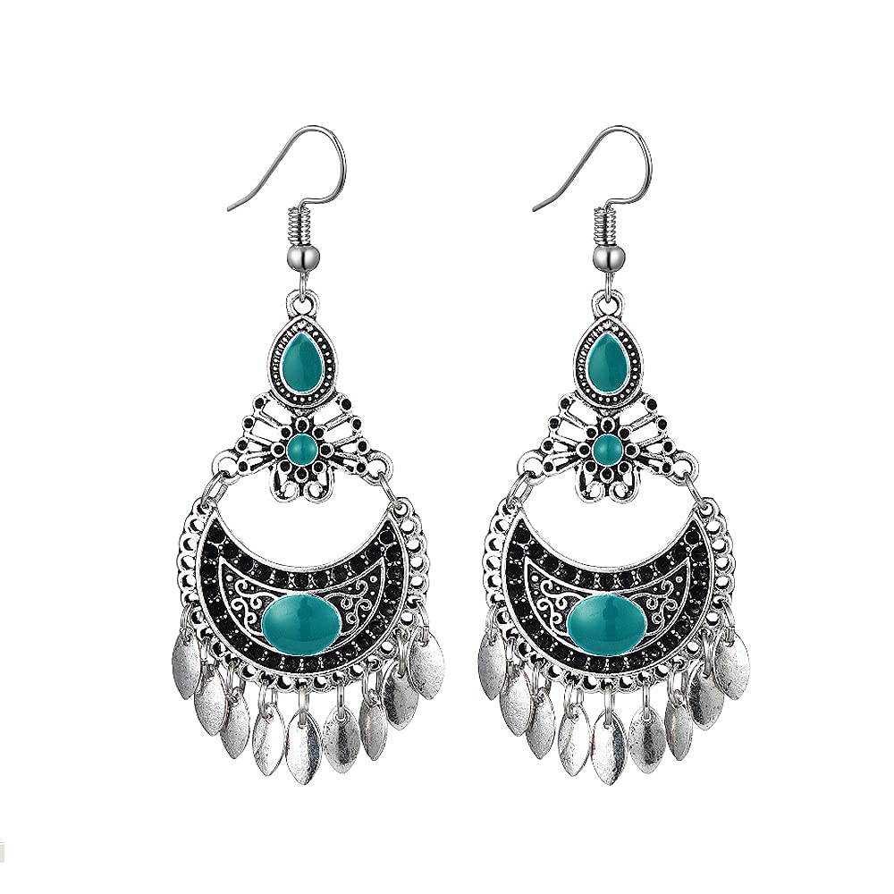 Vintage Bohemian Enamel Dangle Earrings for Women - Retro Ethnic Fan Drop Earrings with Hook Charms, Gypsy Style Jewelry Gift for Girls | Perfect for Festivals, Parties & Boho Fashion