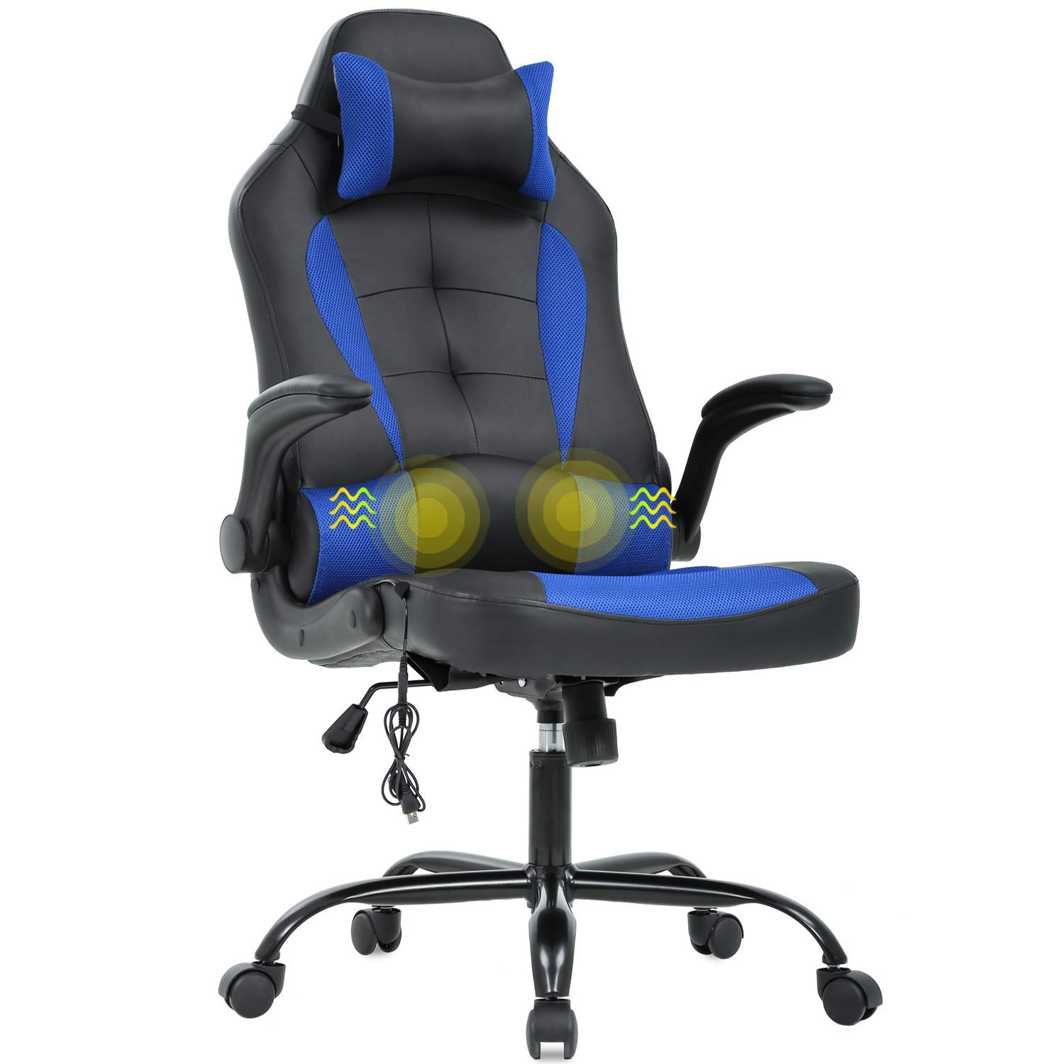 Premium Ergonomic Gaming Chair with Massage & Lumbar Support - Heavy Duty Racing Office Chair with Adjustable Flip-Up Arms & Headrest - Perfect for Home Office, Gaming Setup & Workstation - Blue