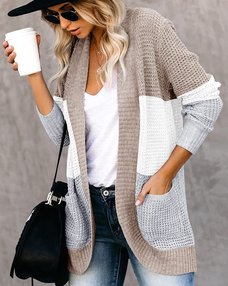 Saodimallsu Women's Loose Open Front Cardigan - Long Sleeve Lightweight Knit Sweater Coat with Pockets | Casual Loungewear & Office Wear | Perfect for Fall, Winter & Spring Layering