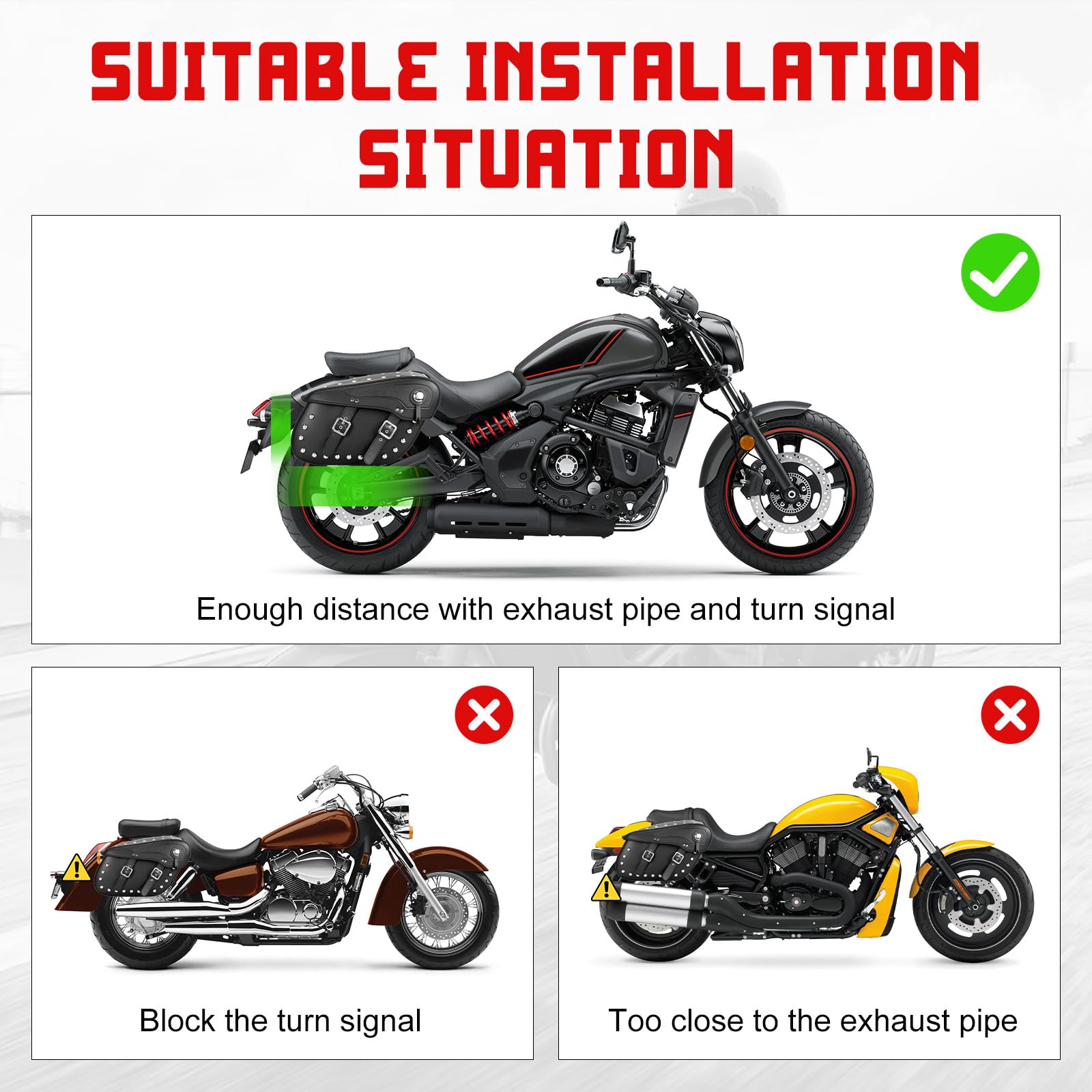 INNOGLOW Motorcycle Saddlebags - 2PCS Synthetic Leather Side Bags with Rivets, Waterproof Tool Storage for Harley, Kawasaki, Suzuki, Ducati Cruiser & Bobber - Perfect for Road Trips, Commuting & Adventure Riding