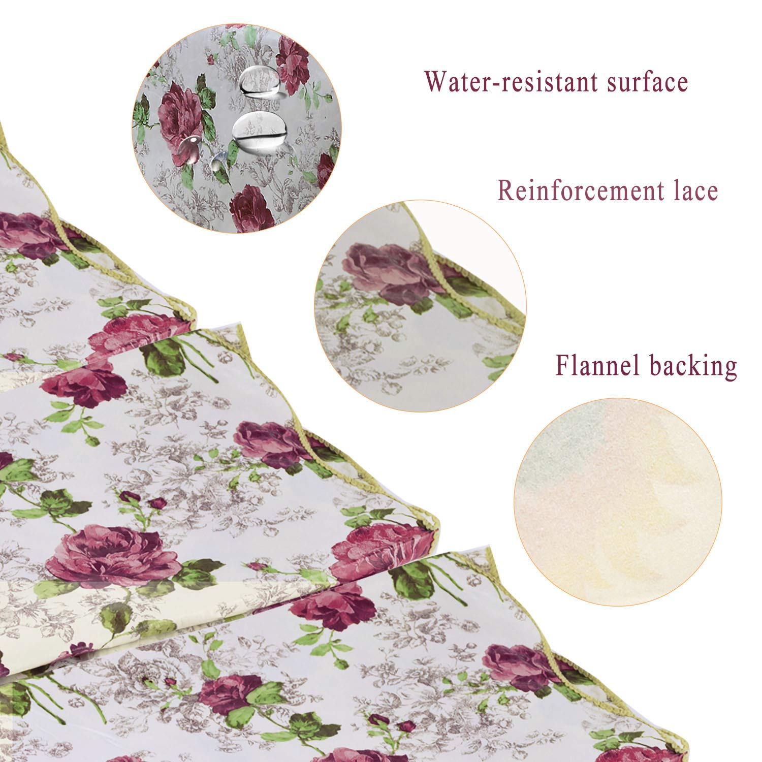 Waterproof Rose Tablecloth - Rectangle Vinyl Table Cover with Flannel Backing, Reusable Plastic Tablecloth for Parties, Kitchen, Picnic (54x72 Inch) | Perfect for Outdoor Dining, Wedding Decor & Holiday Gatherings