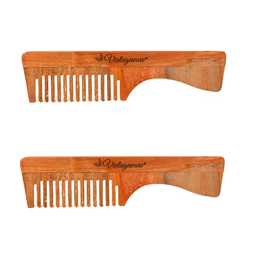 Natural Ayurvedic Neem Wood Anti-Dandruff Comb for Men & Women - Wide Tooth Scalp Massager (Pack of 2) - Promotes Hair Growth & Reduces Dandruff - Perfect for Daily Hair Care & Scalp Health