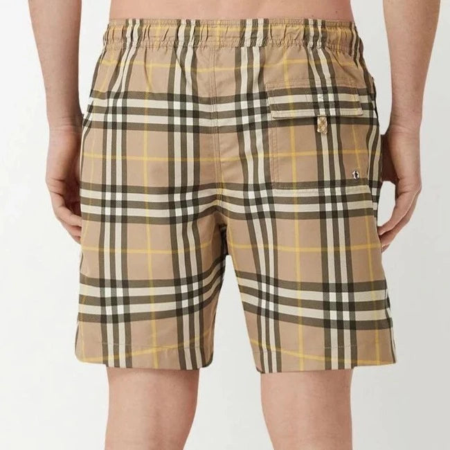 Burberry Truffle Check Pattern Swim Shorts for Men - Classic Plaid Design, Quick-Dry Fabric, Comfortable Fit - Perfect for Beach, Pool, and Summer Vacations