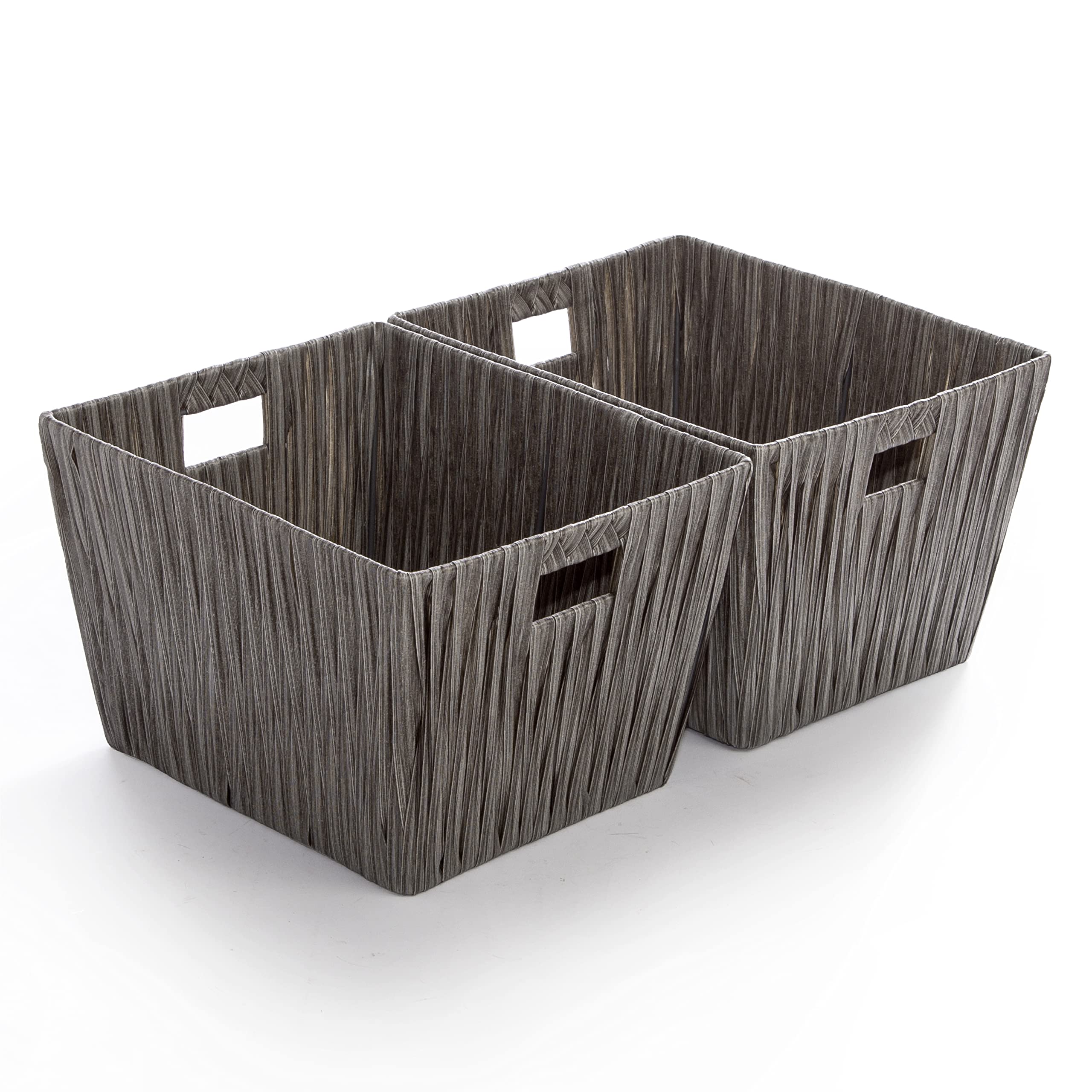 BINO 2-Pack Woven Resin Storage Baskets - Medium Dark Grey Shelf Organizer with Built-in Handles | Perfect for Closet, Bathroom & Pantry Organization