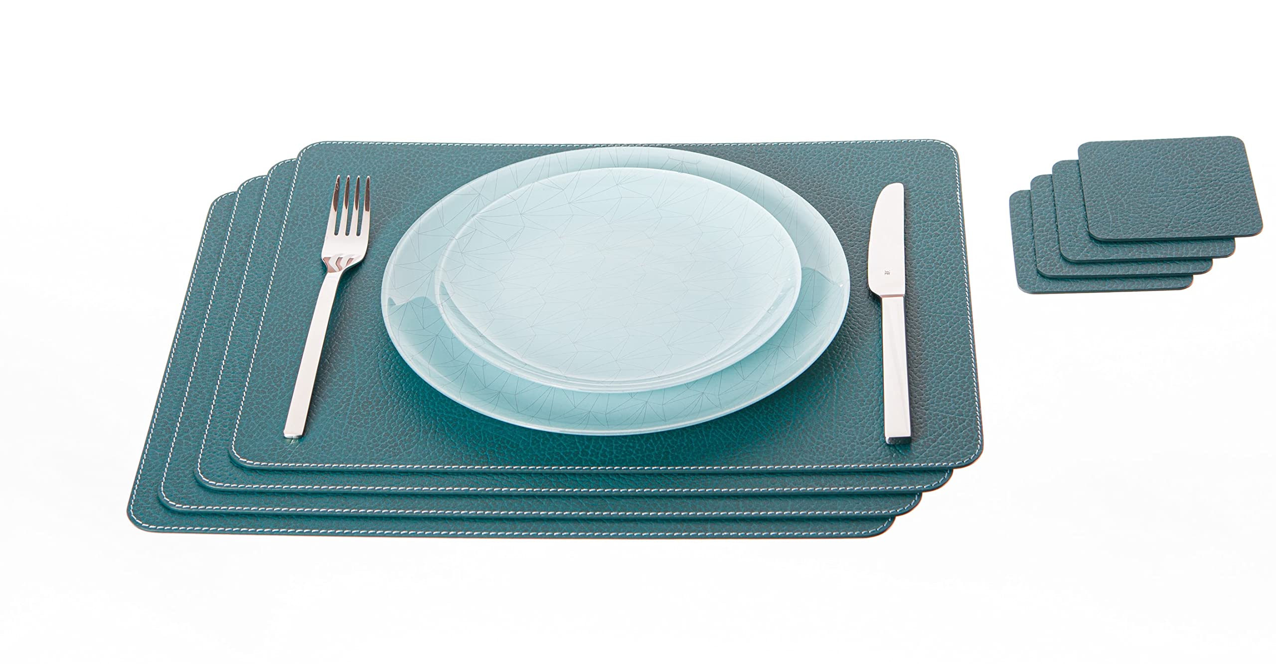 4-Piece Recycled Leather Placemat and Coaster Set - 18