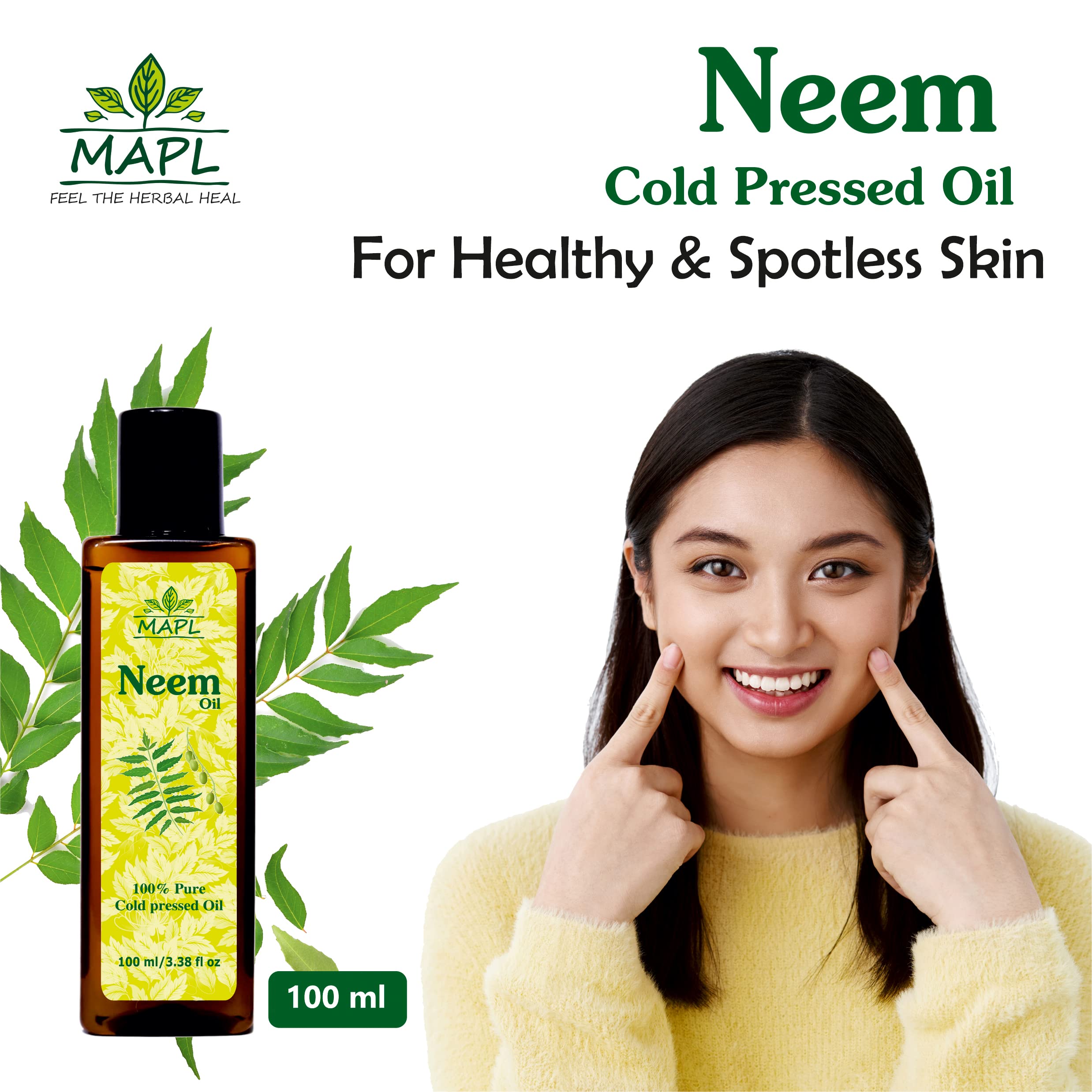MAPL 100% Pure Cold-Pressed Neem Oil for Hair Growth, Skin Care & Body - Natural Ayurvedic Treatment for Acne, Anti-Aging, Dandruff & Fungal Infections (100ml) | Organic Hair & Skin Solution for Daily Beauty Routine