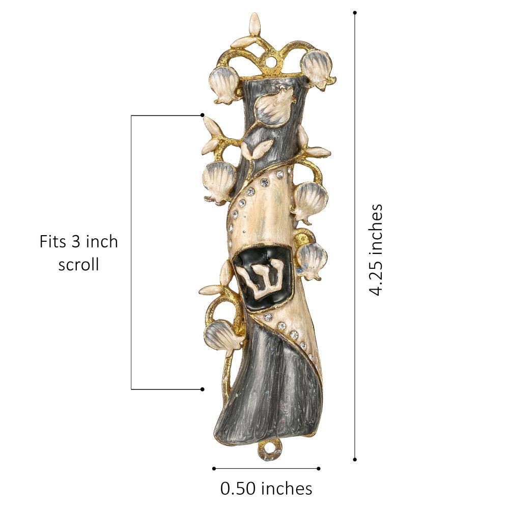 Hand Painted Gold Plated Mezuzah with Crystals - Home Blessing Decor