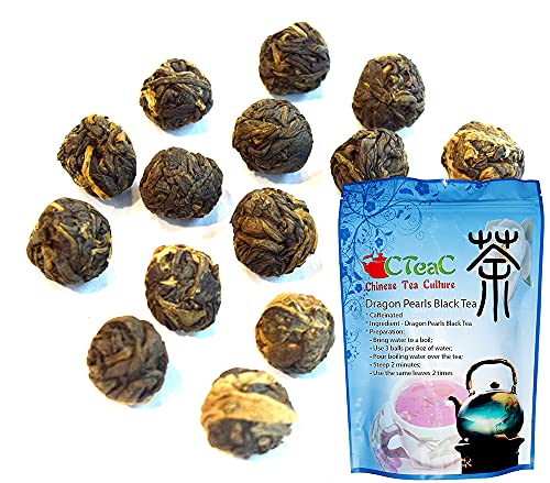 Premium Yunnan Dragon Pearls Black Tea - Loose Leaf, Caffeinated, Smooth & Fresh Flavor - 8oz for Relaxation, Afternoon Tea & Gifts