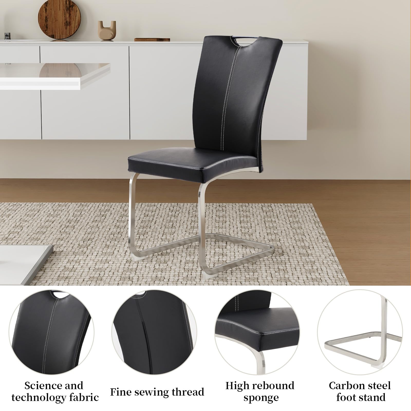 6 Modern Upholstered Armless Dining Chairs Set - High Back PU Leather Kitchen Side Chairs with Sturdy Metal Frame for Home, Restaurant & Office Use