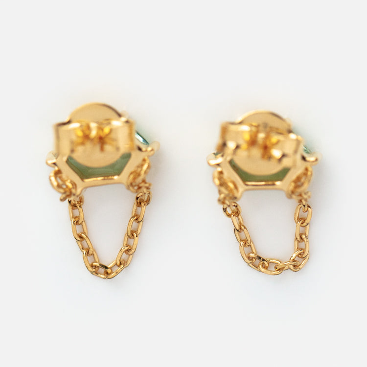 Fern Green Topaz Stud Earrings for Women - Dainty Chain Drop Earrings for Everyday Wear, Gift for Her, Wedding & Party Jewelry
