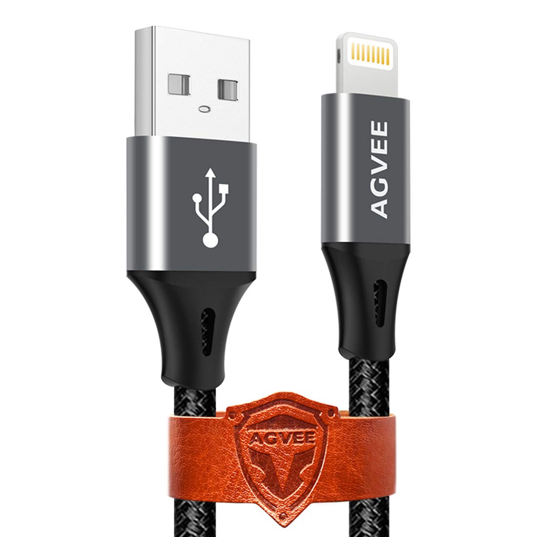 AGVEE 2 Pack 15ft Extra Long iPhone Charger Cable - Braided Lightning Cable with Fast Charging & Unbreakable End Tip - Compatible with iPhone 11 Pro Max/X/XS/XR/10/8/7/6/6S - Case Friendly Dark Gray - Perfect for Home, Office, Car & Travel Charging