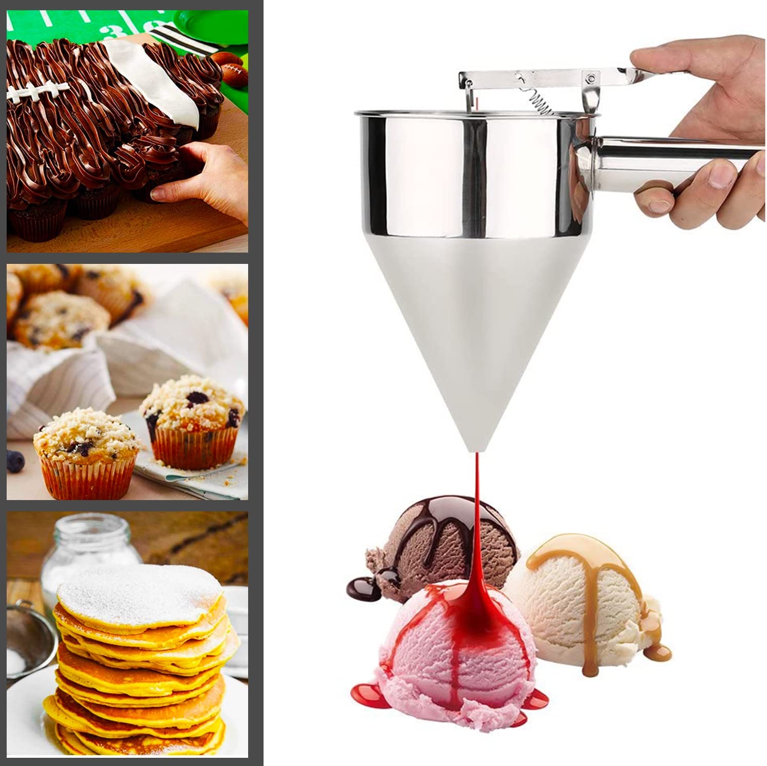 Premium Stainless Steel Baking Funnel with Stand - Perfect for Takoyaki, Pancake Batter, Cupcakes & Pastries | Durable Kitchen Tool for Home Bakers & Professional Chefs | Ideal for Dessert Making, Party Catering & Bakery Use