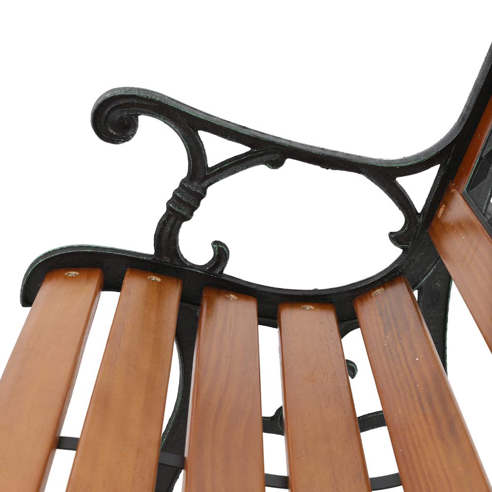 49-Inch Outdoor Garden Bench - Natural Hardwood Patio Park Bench with Bronze Cast Iron Frame & Weave Pattern - Rustic Elegant Porch, Deck & Backyard Seating for Relaxing & Outdoor Decor