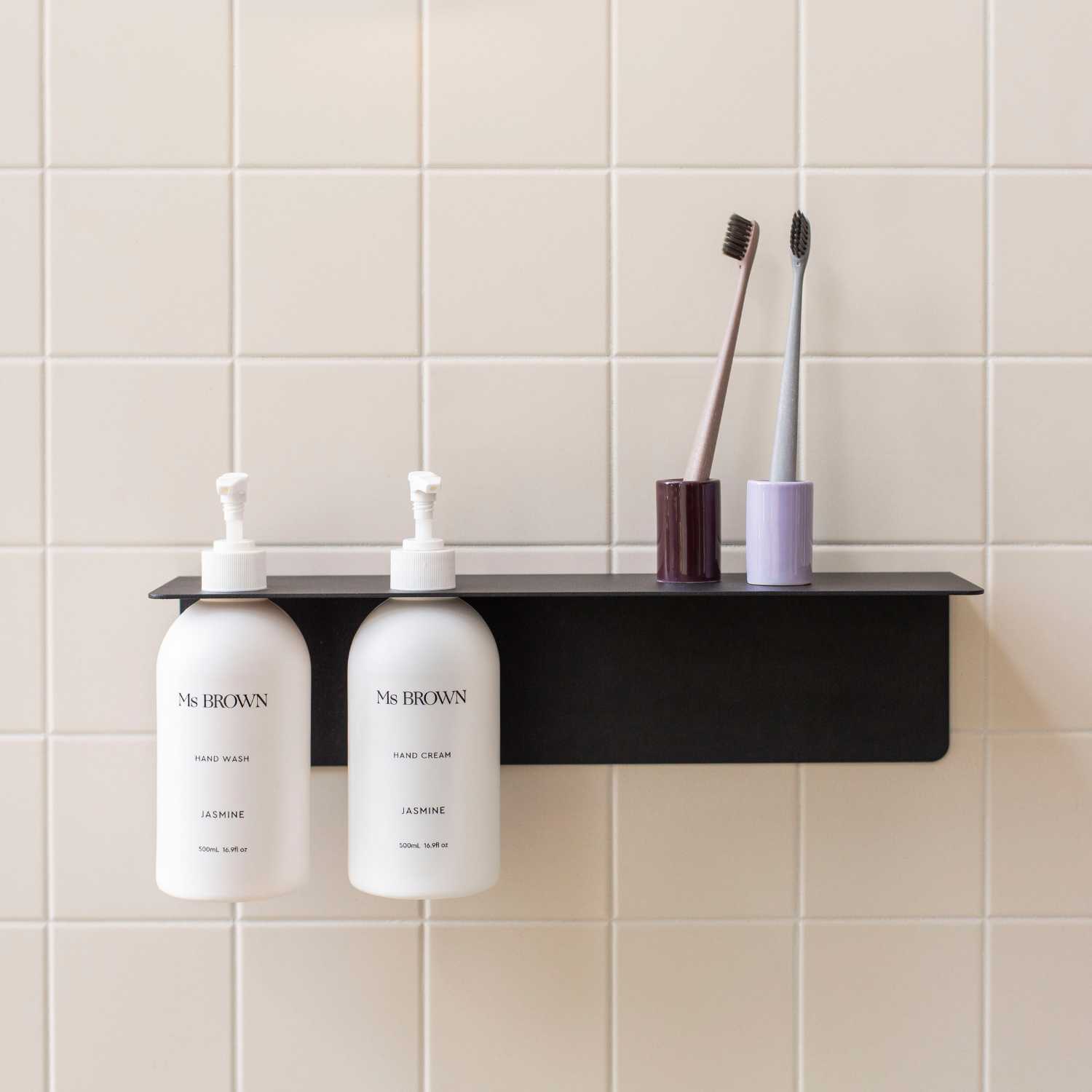 PRE ORDER DESIGNSTUFF Black Dual Soap Dispenser Holder - Wall Mounted Bathroom Organizer for Kitchen & Sink Countertop Storage