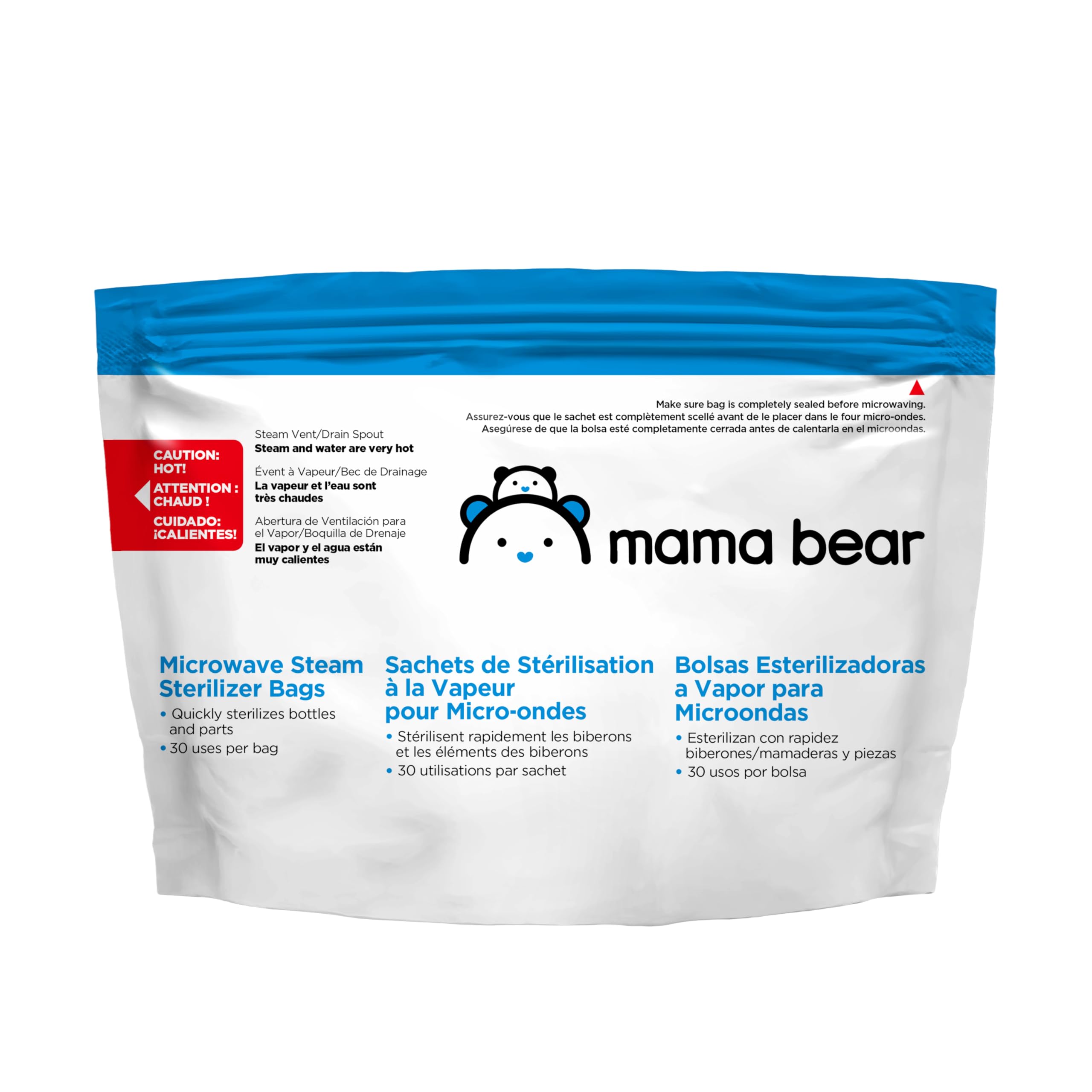 Mama Bear Microwave Sterilizer Bags for Baby Bottles & Pacifiers - 10 Pack | BPA-Free | Quick Sanitizing Solution for Daycare, Travel & Home Use