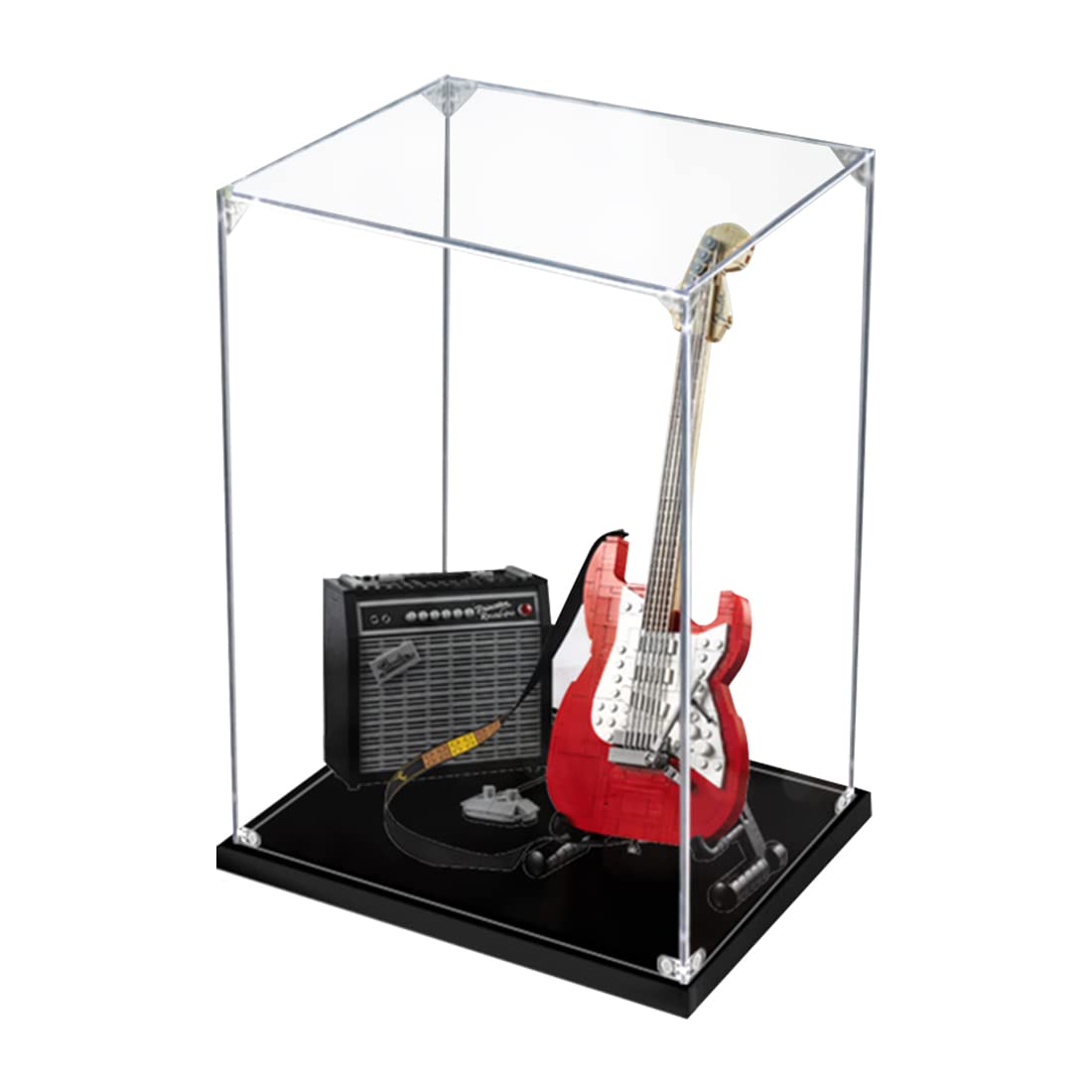 RAVPump Acrylic Display Case for Lego Ideas Fender Stratocaster 21329 Building Kit - Compatible with Lego 21329 (Lego Set Not Included) - Perfect for Showcasing & Protecting Your Guitar Model Collection at Home or Office