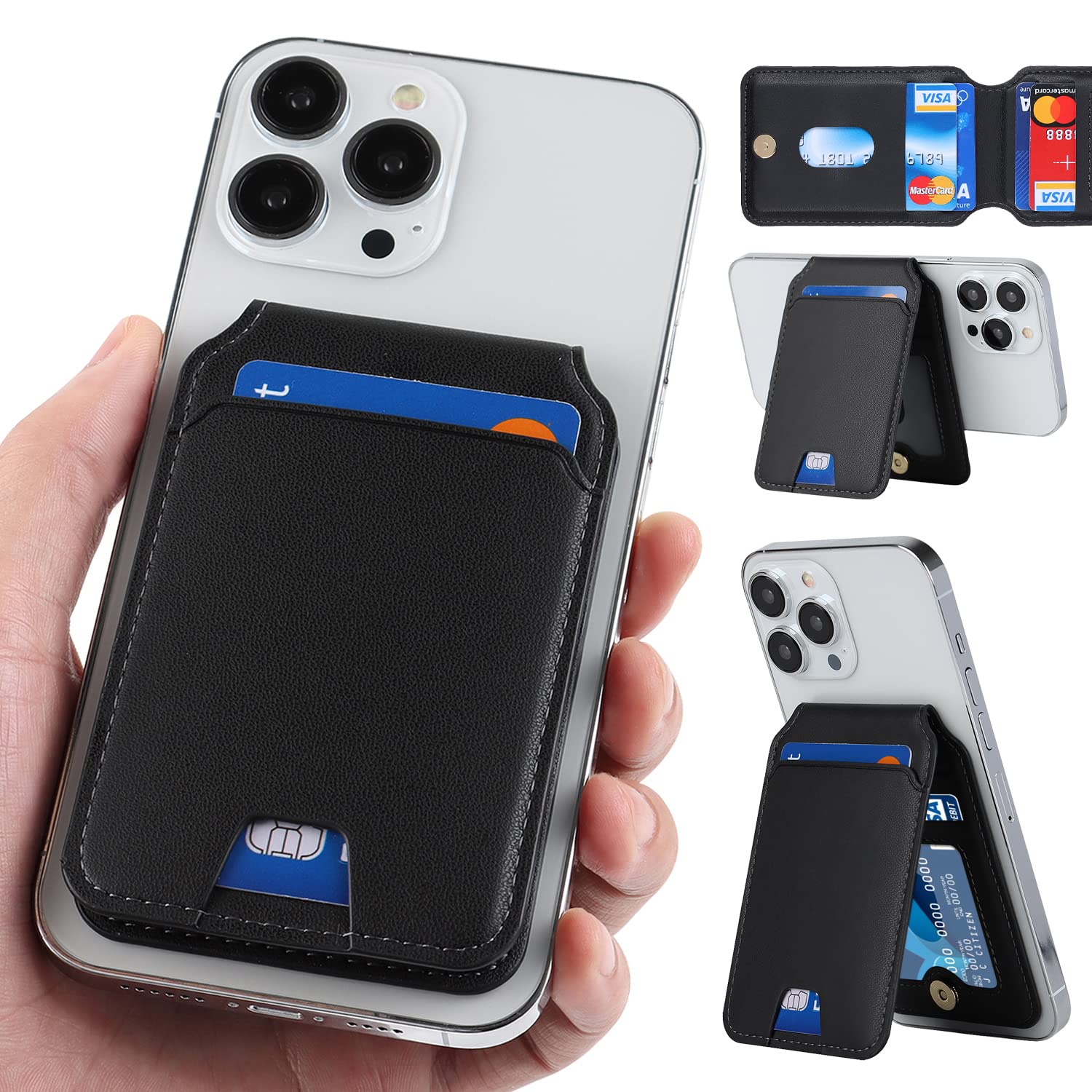 Magnetic Magsafe Wallet Case for iPhone 15/13/12 - Slim Card Holder with Strong Magnets, Compatible with MagSafe Charging (Black) - Perfect for Everyday Use, Travel & Contactless Payments