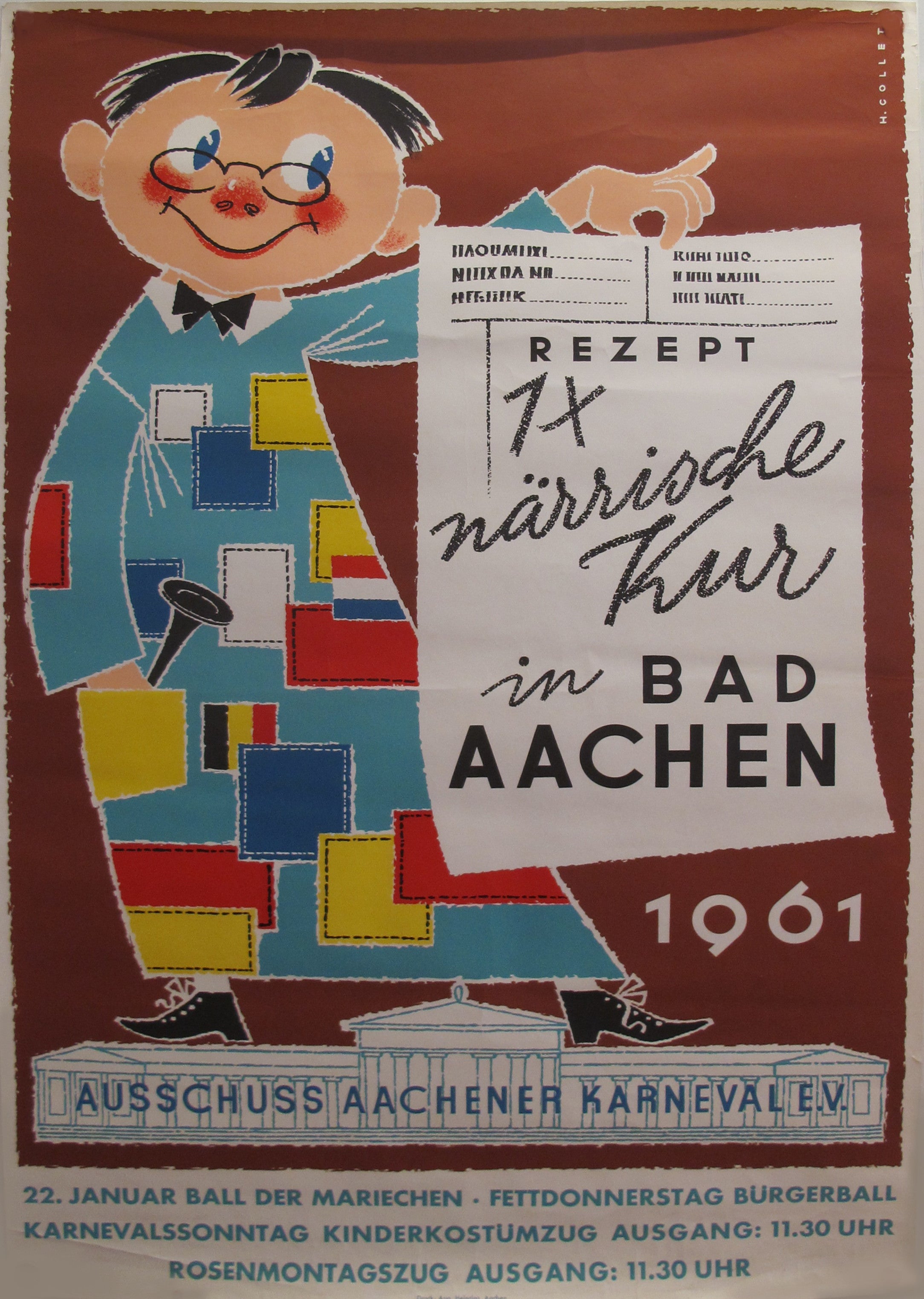 1961 Original Vintage German Carnival Poster AAK Ausschuss Aachener Karneval E.V. - Rare Collectible Art for Home Decor & Vintage Enthusiasts