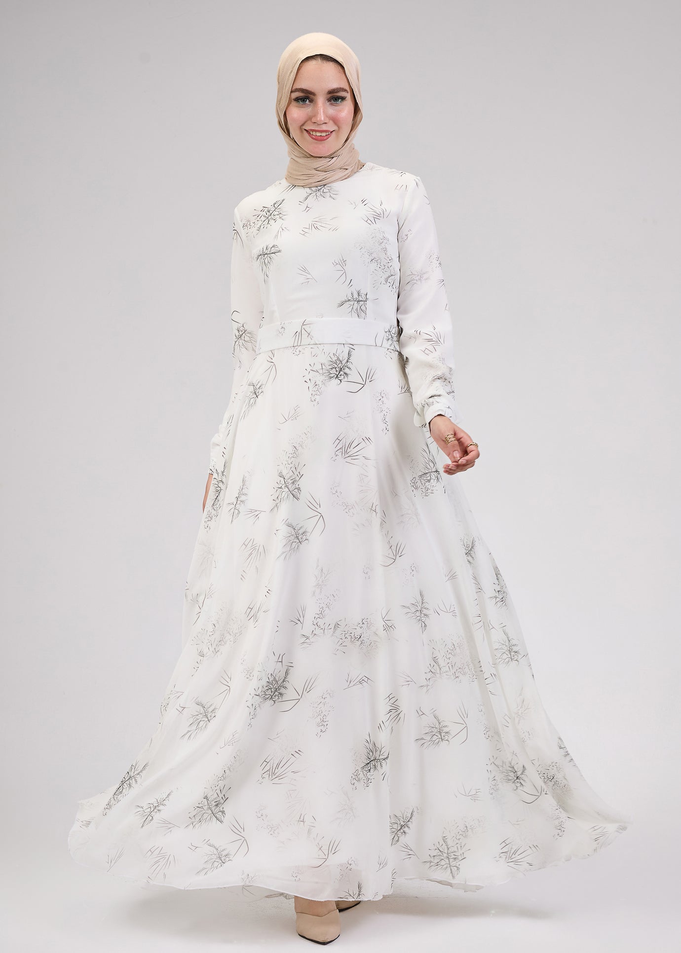 Zayneb Elegant Ivory Chiffon Maxi Dress with Floral Print - Women's Summer Beach Wedding Party Gown - Perfect for Bridal Shower, Vacation & Formal Events