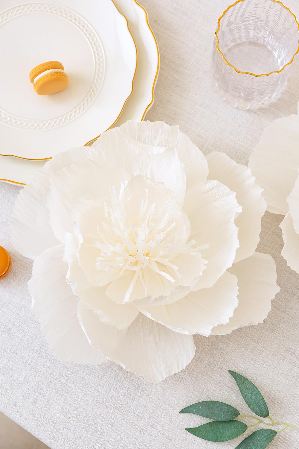White Crepe Paper Flowers Set of 6 - Wedding, Baby Shower & Party Decor