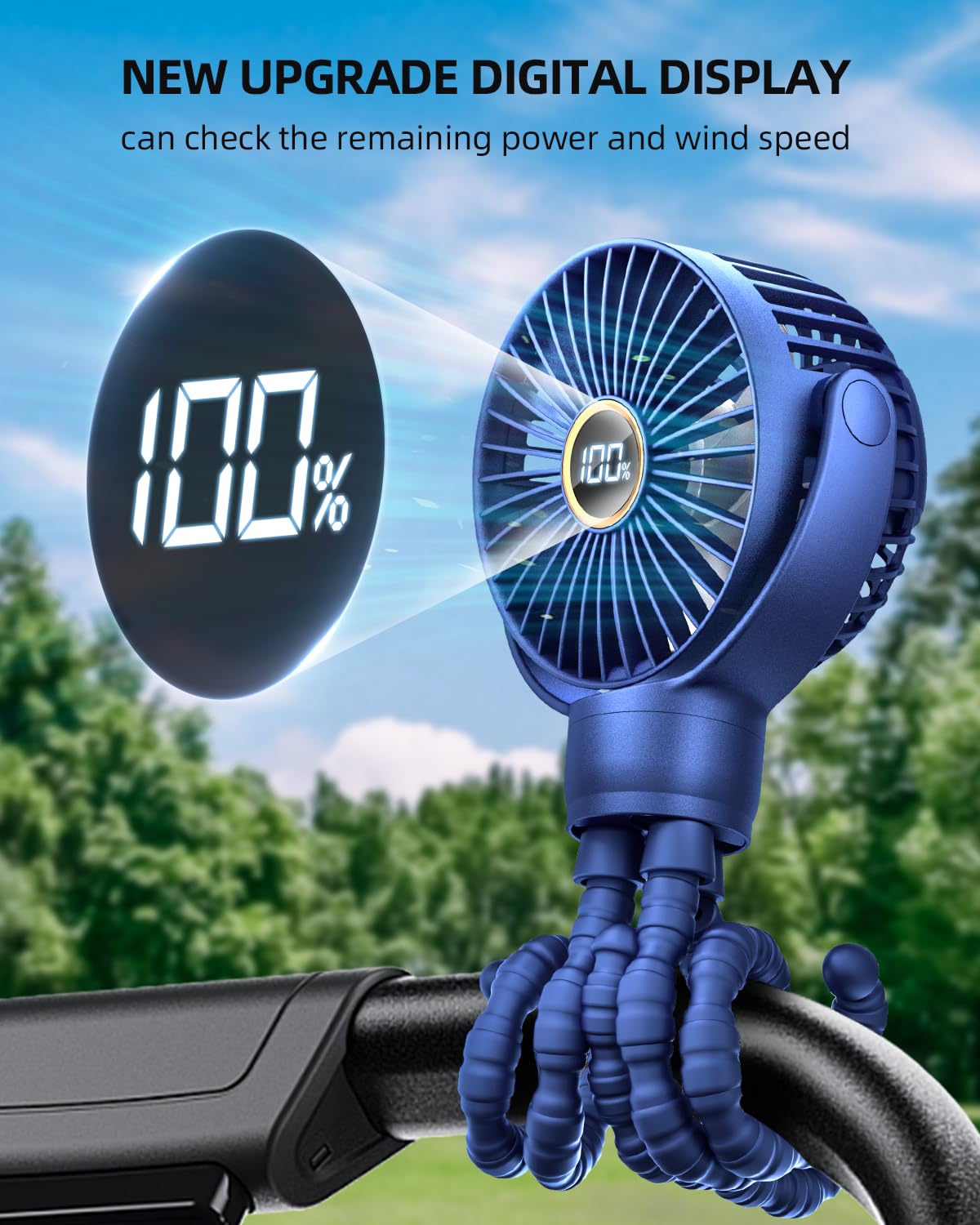 KIDEE Portable Baby Stroller Fan with LED Display - 360° Rotating Flexible Tripod, Rechargeable Mini Clip Fan for Car Seat, Crib & Travel | Handheld Cooling Fan for Home, Office & Gym Use