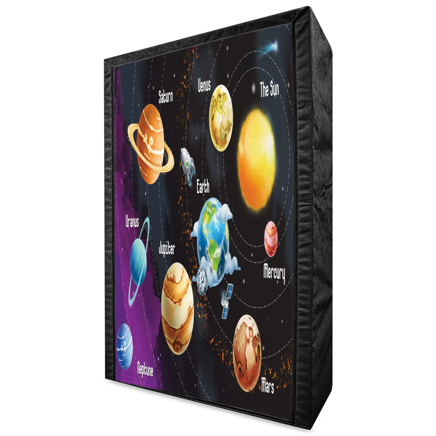Ambesonne Space-Themed Portable Fabric Wardrobe - Solar System Planets Design with Milky Way, Neptune & Venus Patterns - 42.5
