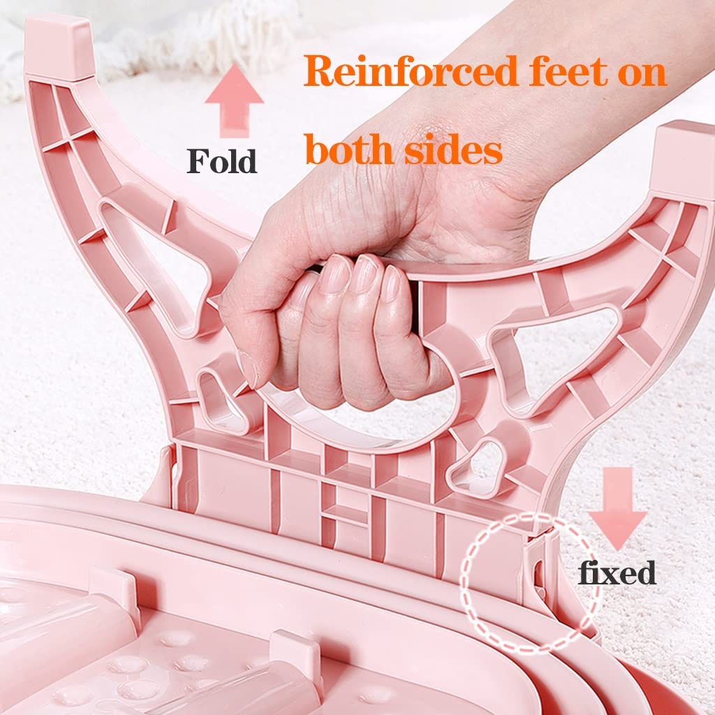 Foldable Foot Soaking Tub with Massage Rollers - Portable Plastic/Rubber Foot Spa Basin for Stress Relief & Relaxation - Pink Collapsible Foot Bath Bucket for Home Spa, Pedicure & Tired Feet Care