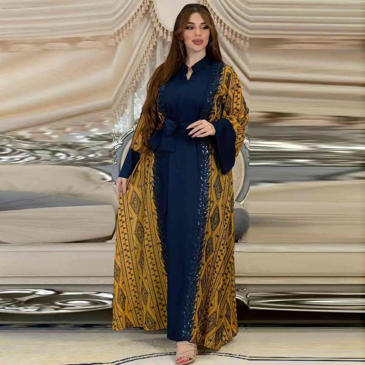 Elegant Eid Dress for Women - Embroidered Sequins Muslim Jalabiya Caftan Kaftan Dress | Perfect for Eid Celebrations, Weddings & Special Occasions