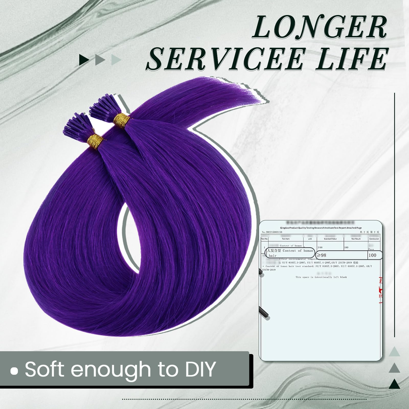 RUNATURE Purple I-Tip Human Hair Extensions 22 Inch - 100% Remy Human Hair, Pre-Bonded for Easy Application - 25g/25 Strands - Vibrant Color Highlights for Women - Perfect for Parties, Weddings & Special Occasions