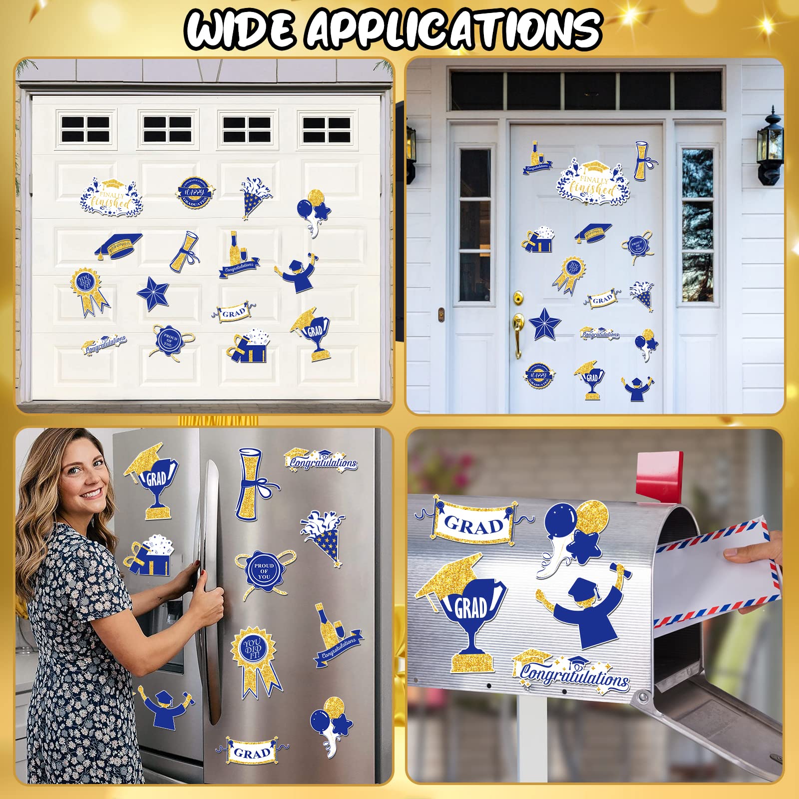 **15 Pcs 2025 Graduation Car Magnets – Waterproof Refrigerator & Metal Decals – Congrats Grad Proud of You – Blue & Gold – Perfect for Car, Garage Door, Office & Party Decorations**