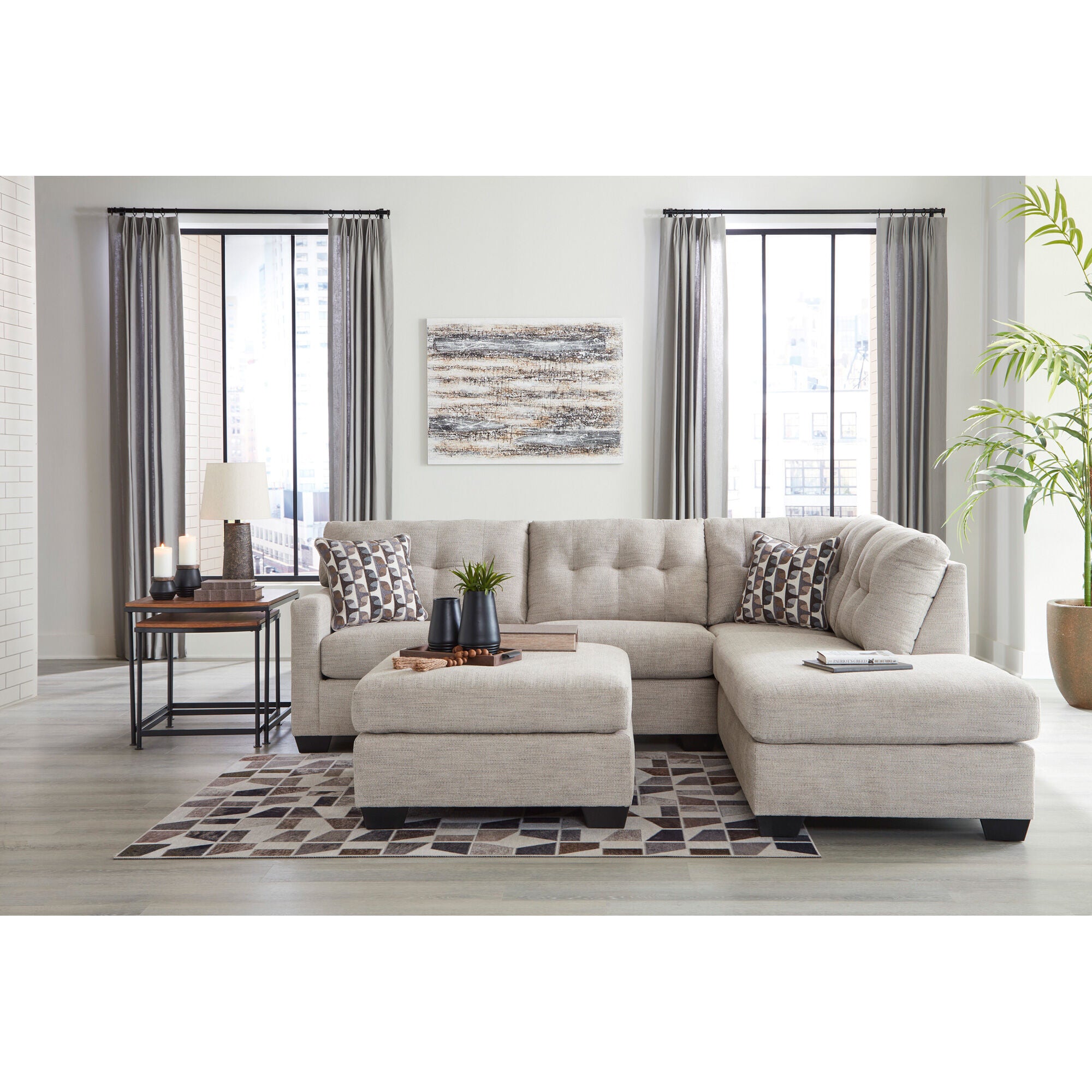 Mahoney Right Chaise Sectional with Ottoman - Modern L-Shaped Sofa Set for Living Room, Lounge & Home Theater Comfort