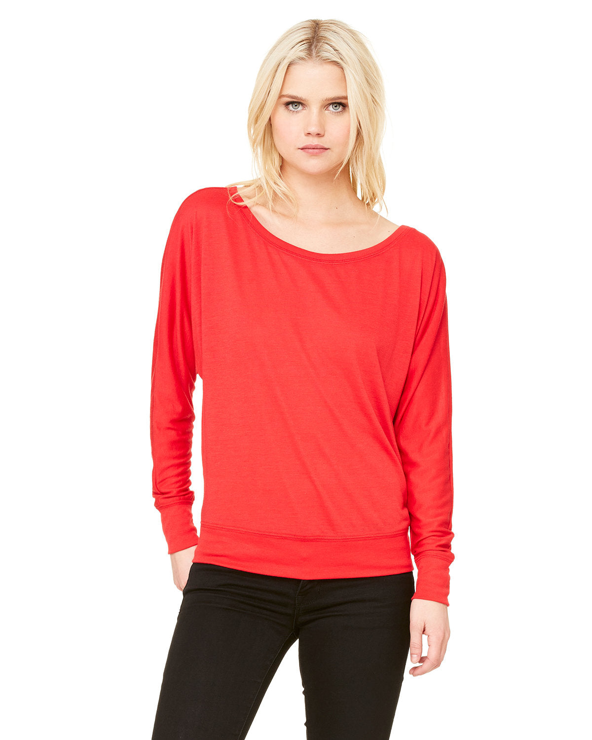 Bella + Canvas 8850 Women's Flowy Long Sleeve Off Shoulder T-Shirt - Soft Casual Top for Layering, Date Nights & Beach Cover Ups