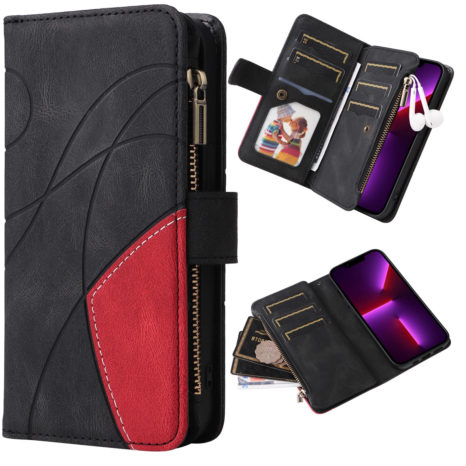 XYX PU Leather Flip Wallet Case for Motorola Moto G100 - Zipper Purse with 9 Card Slots & Wrist Strap, Black | Premium Phone Protection for Daily Use, Travel & Business Meetings