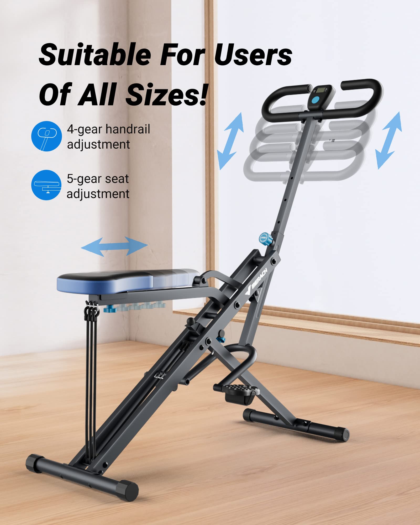 MERACH Adjustable Squat & Rowing Machine - 350 LBS Max Weight Capacity, Foldable Home Gym Equipment for Glutes & Leg Workout - Perfect for Small Spaces & Full-Body Training