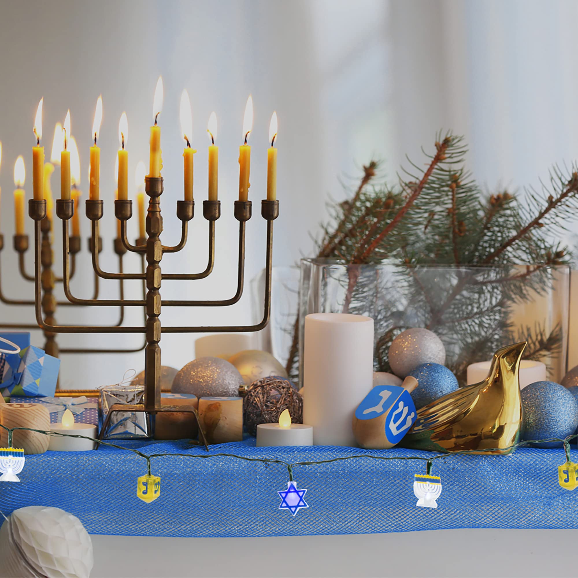 PRODUCTWORKS Brilliant Hanukkah Dreidel 20-Count Battery Operated LED String Lights with On/Off/Twinkle/Timer Modes - Perfect for Hanukkah Decorations, Party Lighting & Holiday Home Decor