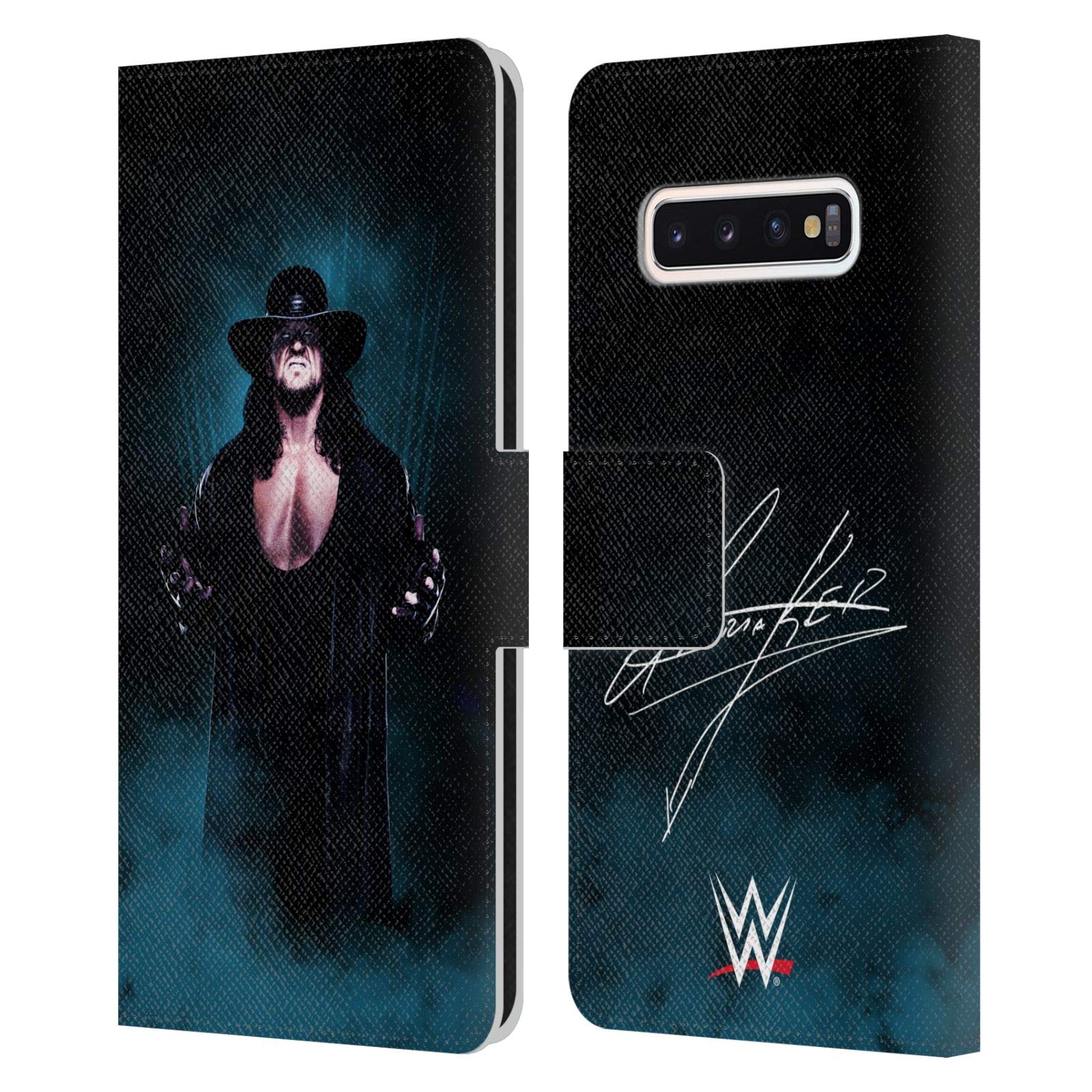 WWE Deadman Signature Undertaker Leather Book Wallet Case for Samsung Galaxy S10 - Officially Licensed by Head Case Designs, Perfect for Wrestling Fans and Daily Use