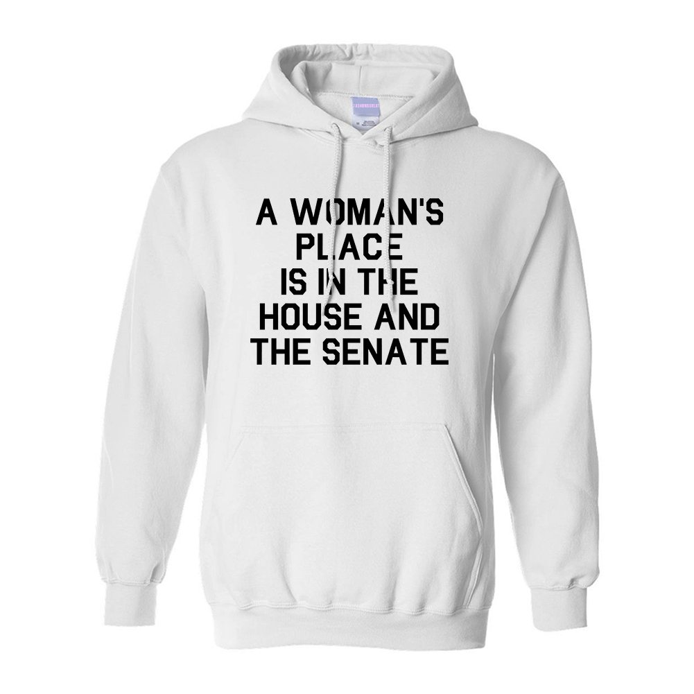 Unisex Pullover Hoodie - 'A Woman's Place is in The House and The Senate' Feminist Sweatshirt for Men & Women | Perfect for Political Rallies, Activism, and Everyday Wear