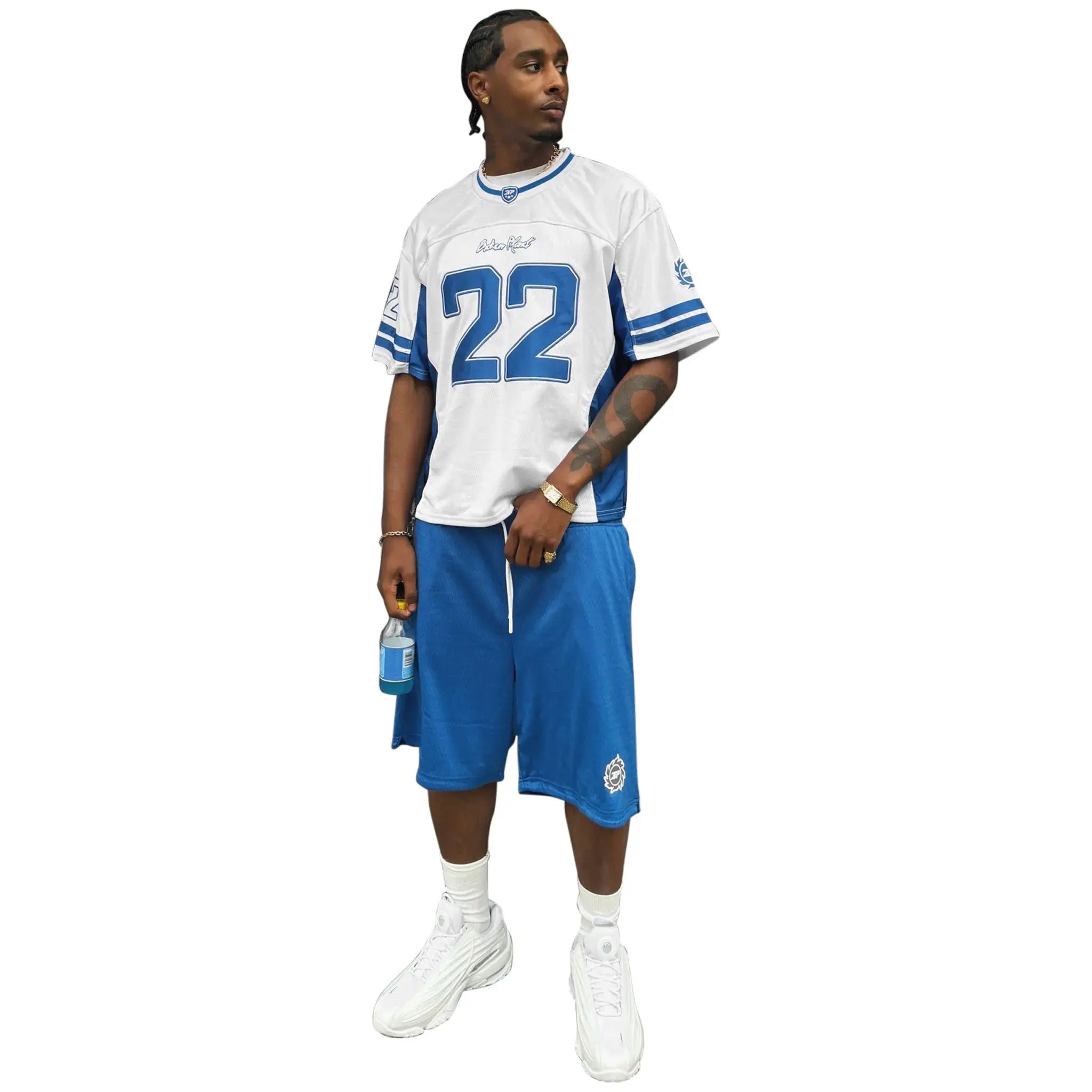 Broken Planet White and Blue Football Jersey - Men's Sports Jersey for Soccer, Training, and Match Play - Perfect for Fans, Players, and Casual Wear