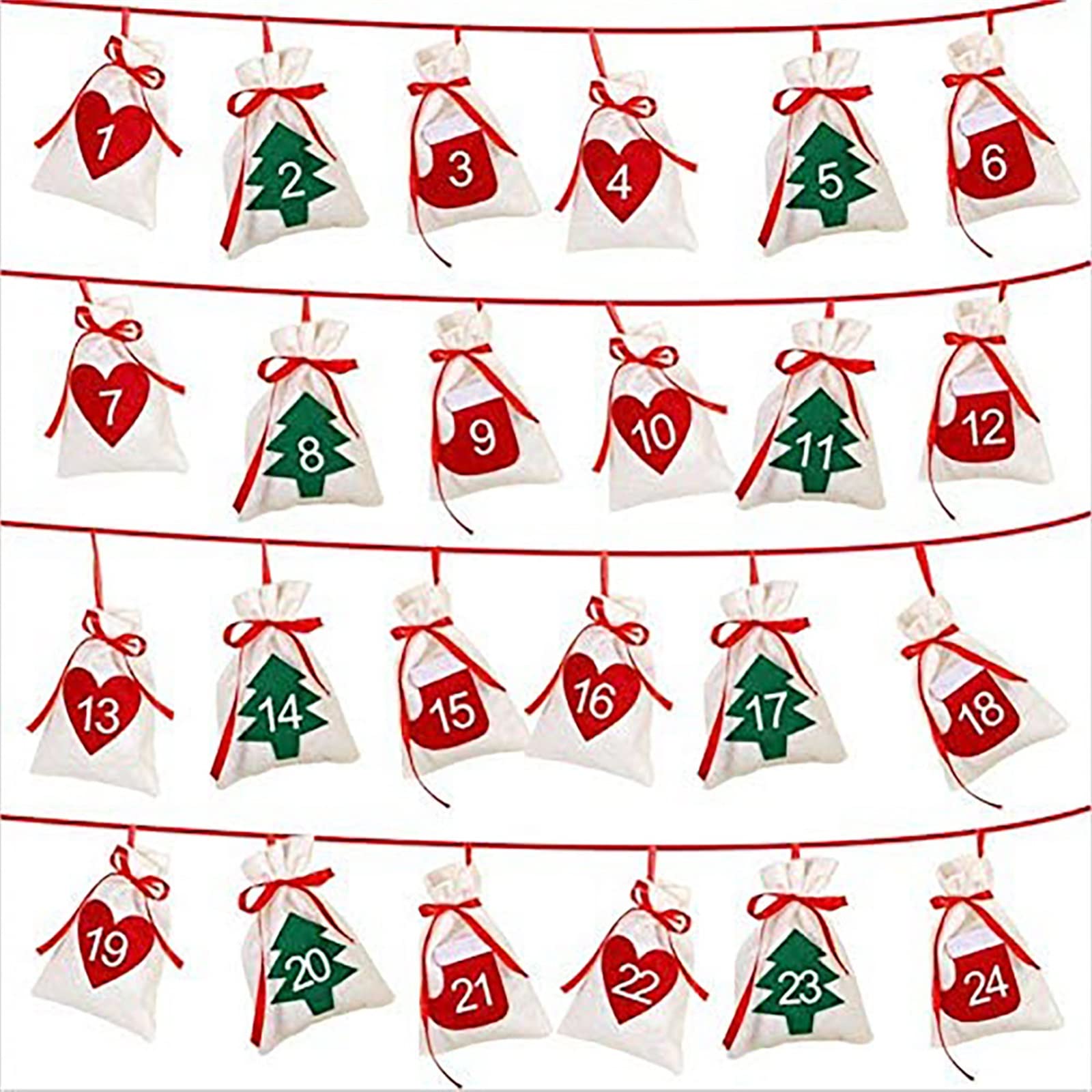 DIY 24-Piece Felt Advent Calendar Bags with Number Stickers - Christmas Countdown Hanging Decor for Kids & Adults - Perfect for Holiday Gifts, Party Favors, and Festive Home Decoration