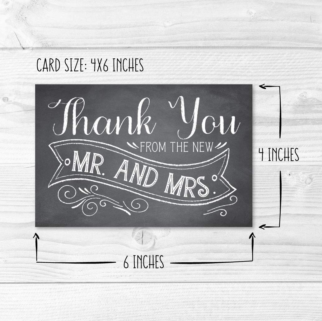 Hadley Designs 24 Premium Chalkboard Wedding Thank You Cards with Envelopes - Elegant Mr. & Mrs. Thank You Notes for Bride & Groom - Perfect for Wedding Appreciation, Bridal Shower, and Anniversary Thank You Cards