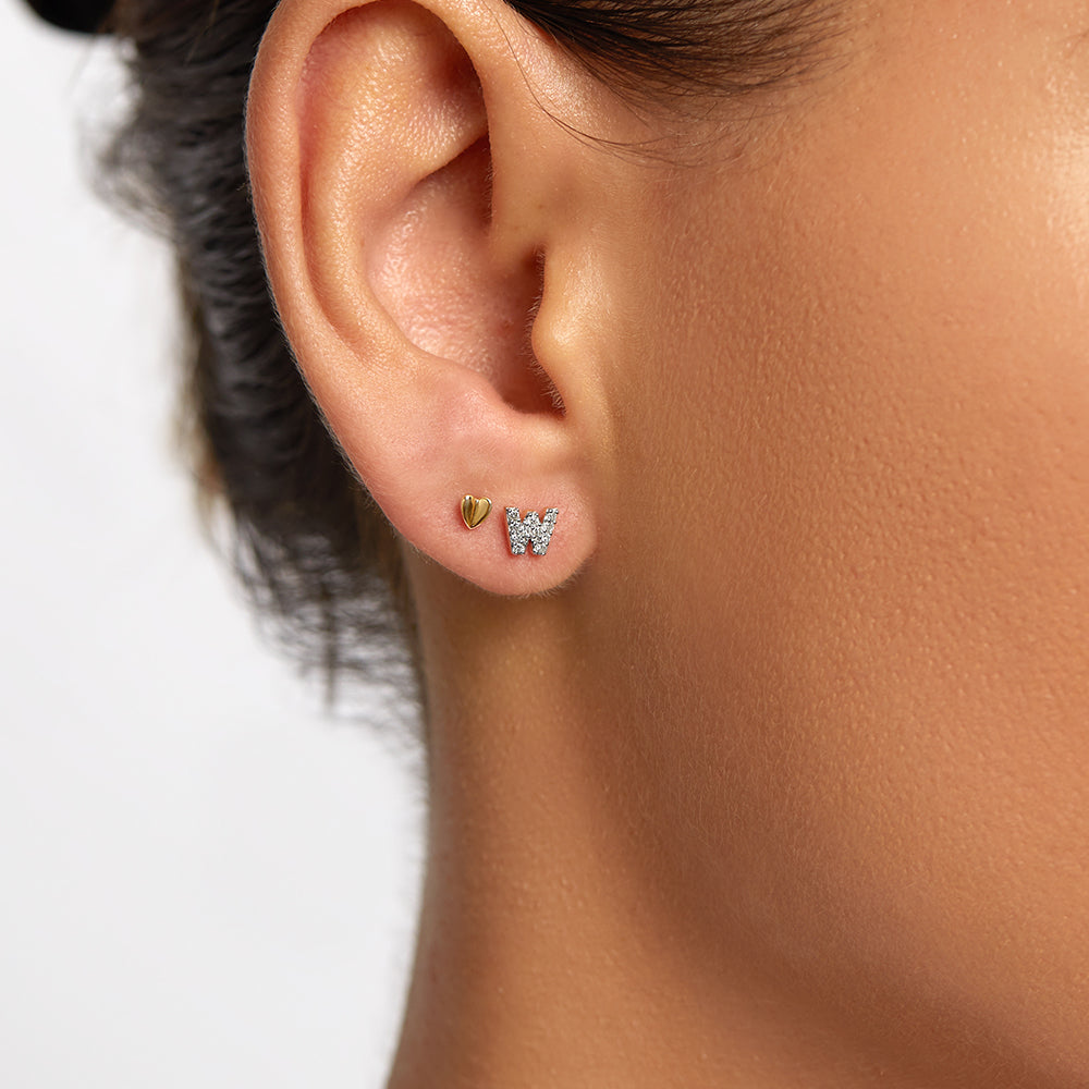 10k Gold Diamond Letter W Single Stud Earring - Elegant Initial Jewelry for Women, Perfect for Gifts, Everyday Wear & Special Occasions