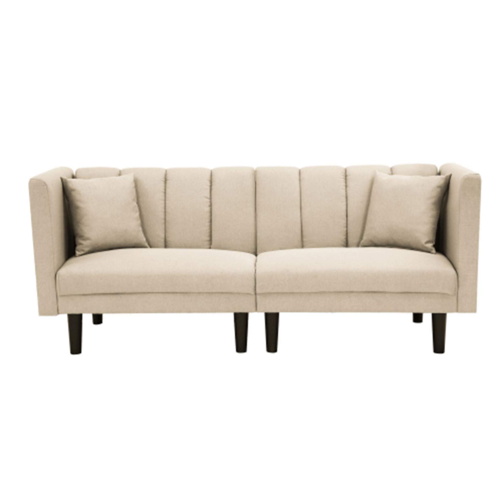 Convertible Futon Sofa Bed with 2 Pillows - Beige Linen Blend Fabric Sleeper for Small Spaces - Perfect for Guest Room, Studio Apartments & Dorm Room Essentials