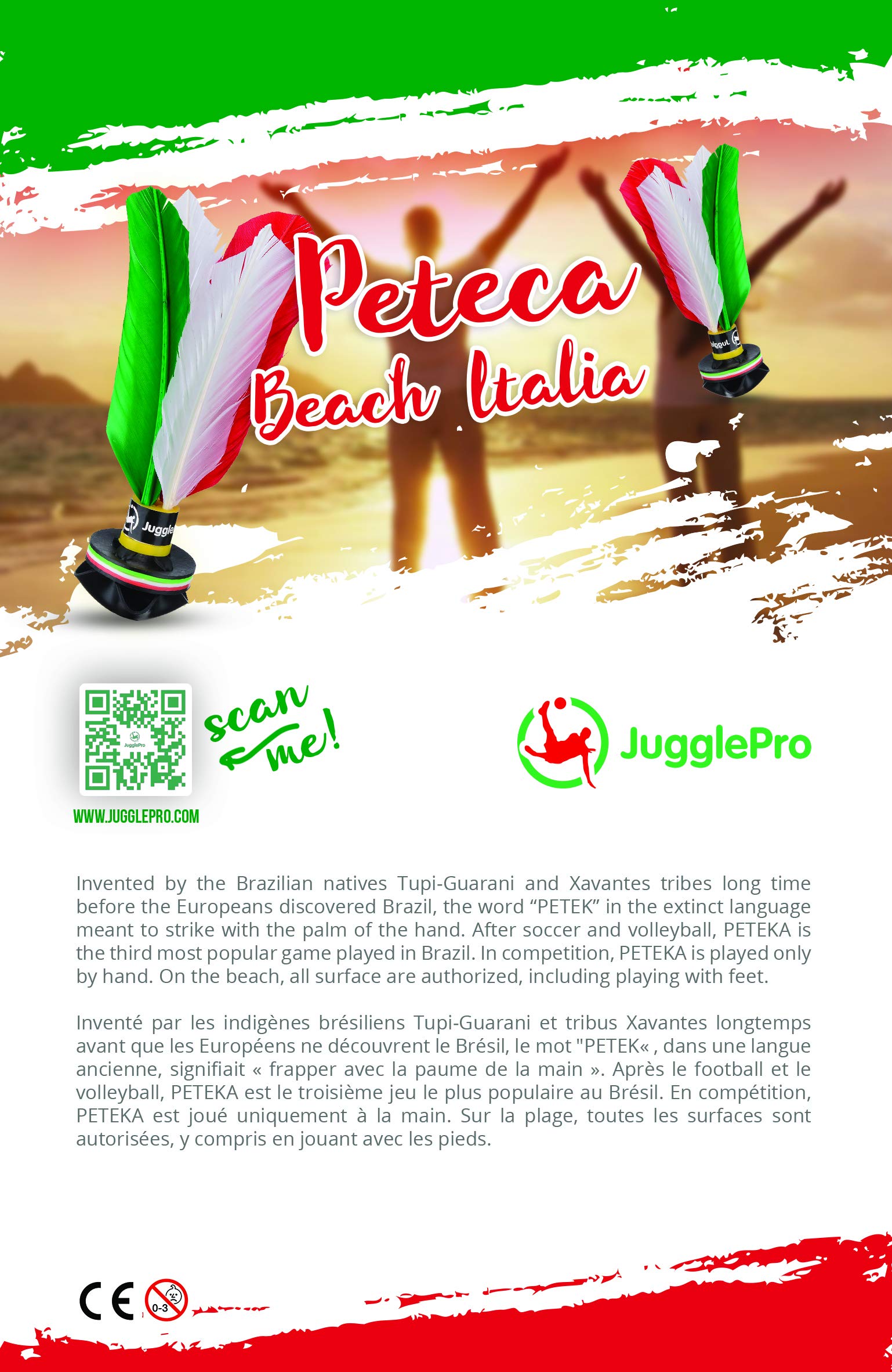 Juggle Pro Peteca ITALIA – Hand Shuttlecock with Feathers and Soft Rubber – Outdoor Beach Game for Solo or Group Play, 21 cm – Perfect for Backyard Fun, Picnics, and Team Sports