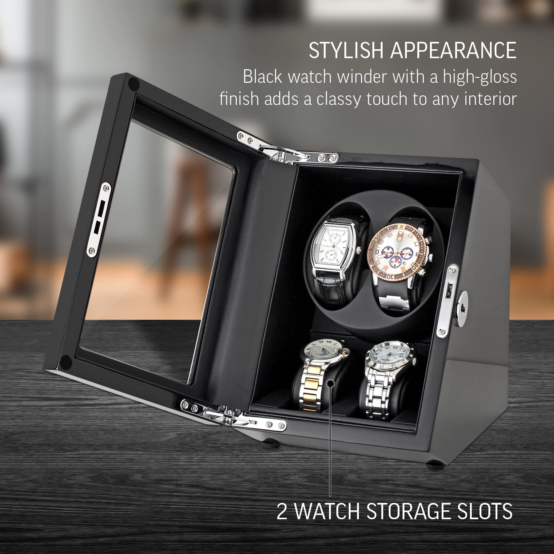 Premium Double Watch Winder for Automatic Watches - 2 Storage Slots with Quiet Motor & Battery/USB Power Options | Perfect for Watch Collectors & Travel Enthusiasts