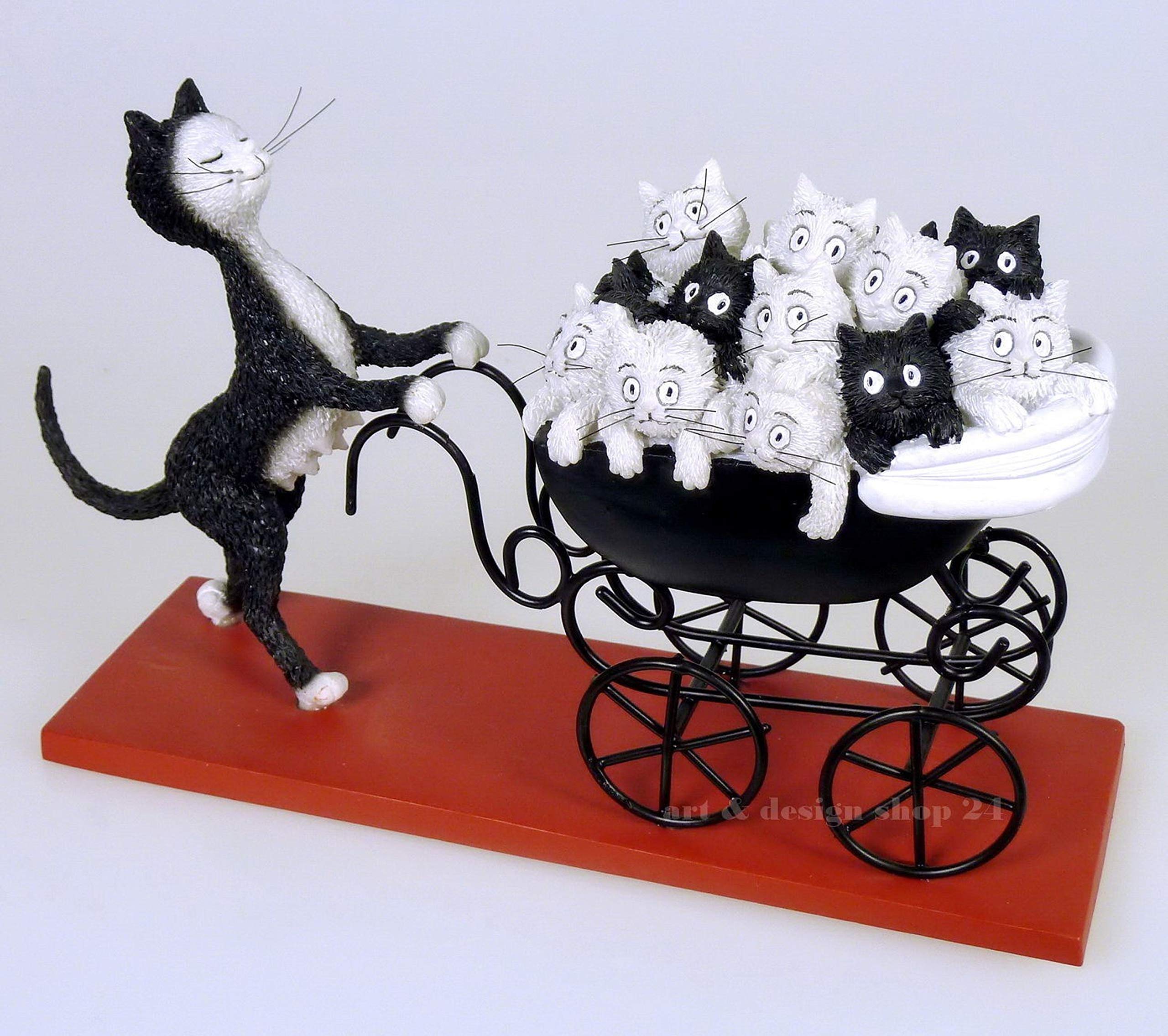 Parastone Momma Cat Pushing Baby Carriage with Kittens - Le Landeau by Dubout DUB25 | Whimsical Cat Figurine for Home Decor & Gift Idea