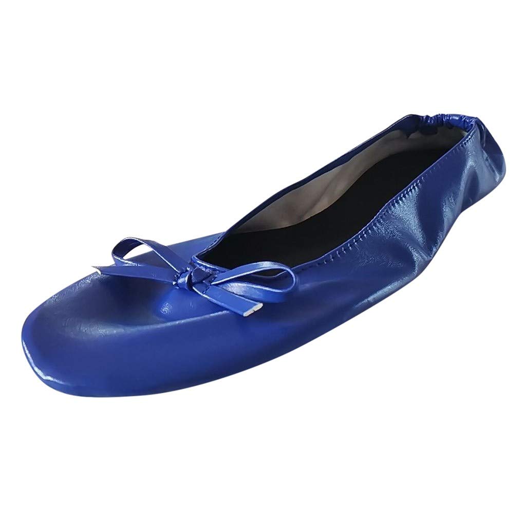 Foldable Ballet Flats for Women - Comfortable Travel & Dance Slippers - Portable Foldable Shoes for Party, Gym, Yoga - Lightweight & Packable (Blue, Size 9.5) | Perfect for Travel, Dance Practice, Lounge Wear & On-the-Go Comfort
