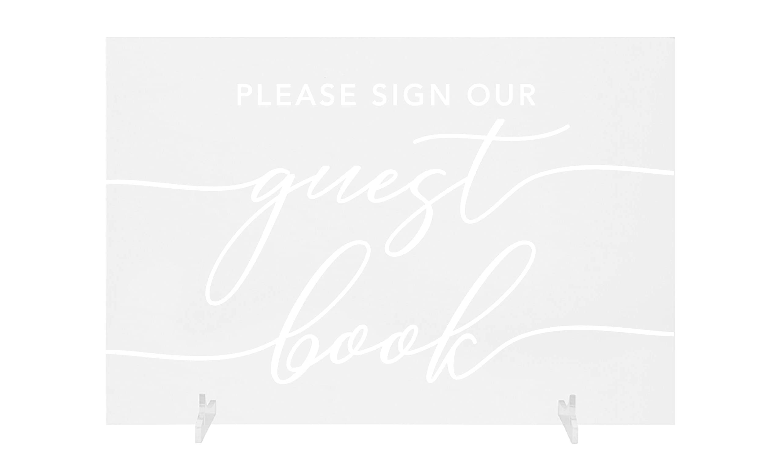 Acrylic Guest Book Sign - 7.5 x 11 Inch with Stand - Elegant Scripted 'Please Sign Our Guestbook' Sign - Perfect for Weddings, Engagements, Anniversaries, Birthdays, Baby Showers & Graduations - Decorative Table Sign for Special Events & Celebrations