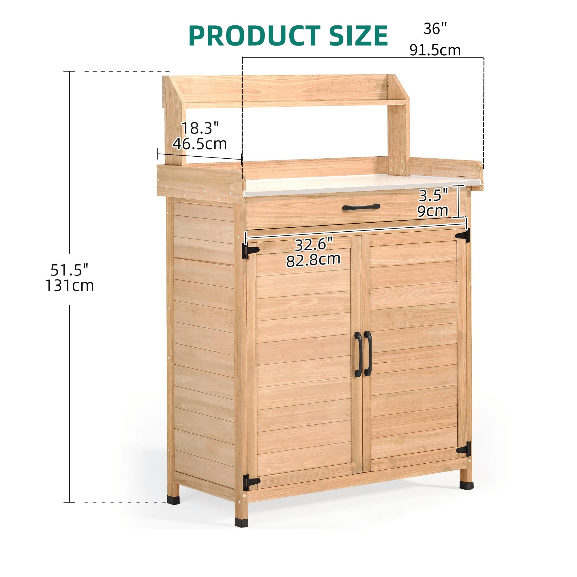 YITAHOME Solid Wood Outdoor Potting Bench with Storage Cabinet & Drawer - Rustic Garden Work Table with Galvanized Metal Top for Planting & Organizing - Perfect for Backyard Gardening, Greenhouse & Outdoor Workspace