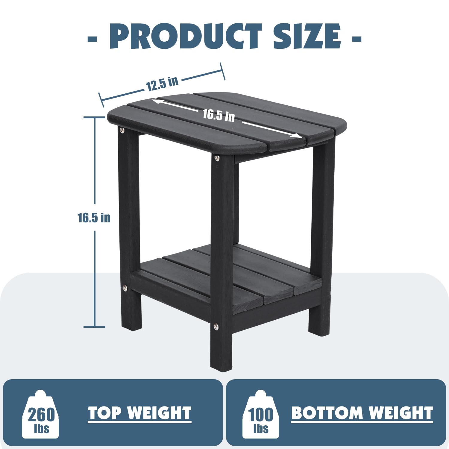 2-Tier Adirondack Outdoor Side Table - Weather Resistant HDPE Patio End Table for Deck, Poolside & Garden (Black) - Perfect for Drinks, Books & Outdoor Relaxation